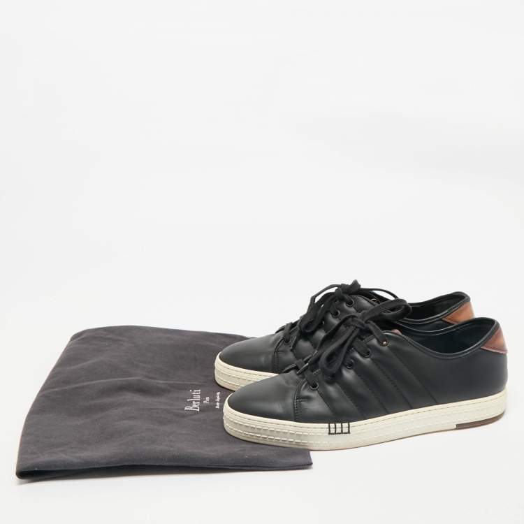 Pre Owned Berluti Black/Brown Leather Playtime Low Top Sneakers Size 42.5