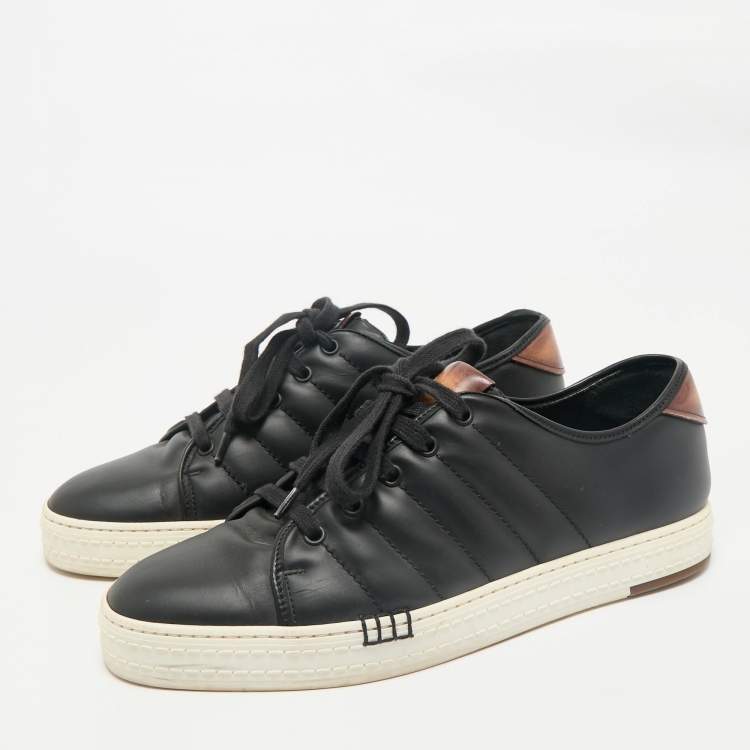 Pre Owned Berluti Black/Brown Leather Playtime Low Top Sneakers Size 42.5