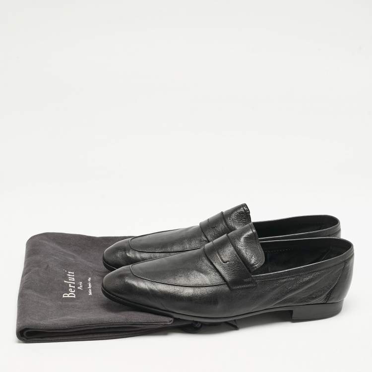 Pre Owned Berluti Black Leather Penny Loafers Size 42.5