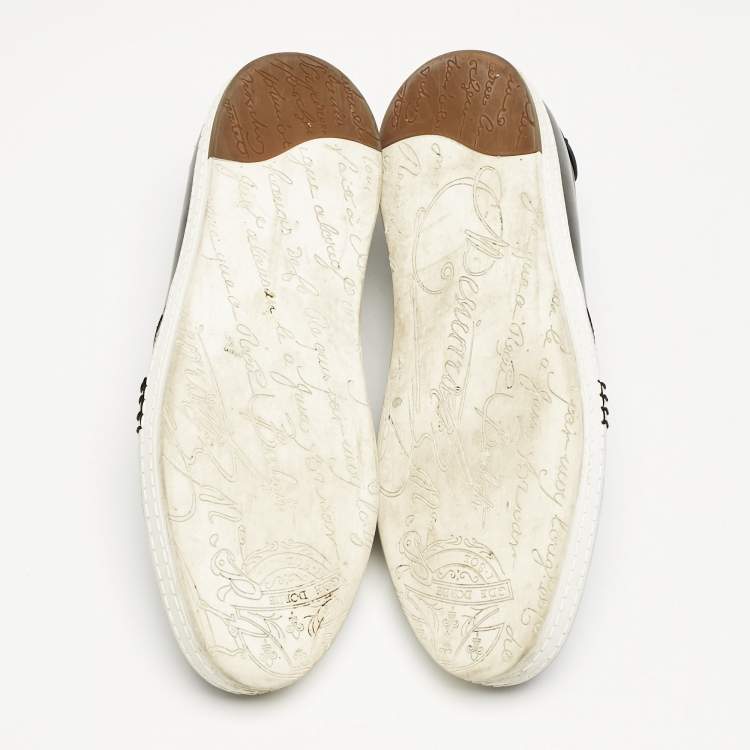 Pre Owned Berluti Navy Blue Leather Playtime Slip On Sneakers Size 42
