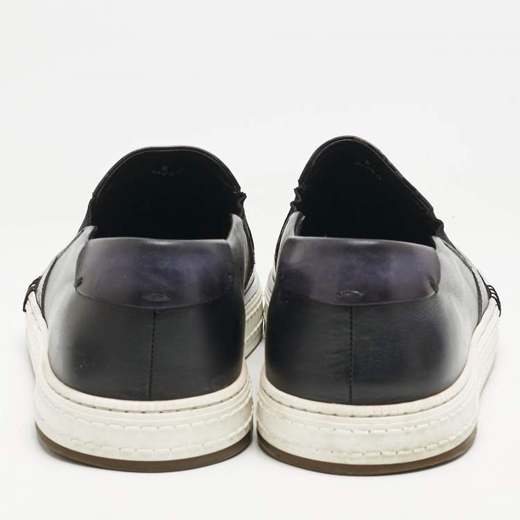 Pre Owned Berluti Navy Blue Leather Playtime Slip On Sneakers Size 42