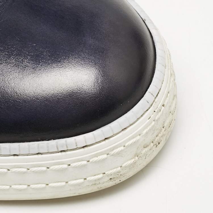 Pre Owned Berluti Navy Blue Leather Playtime Slip On Sneakers Size 42