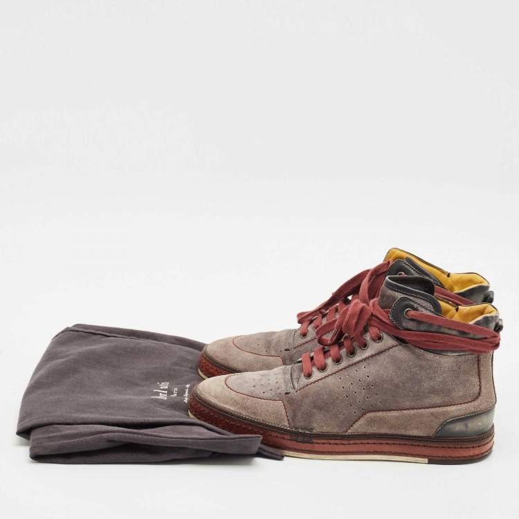 Pre Owned Berluti Grey Suede Leather High Top Sneakers Size 42.5