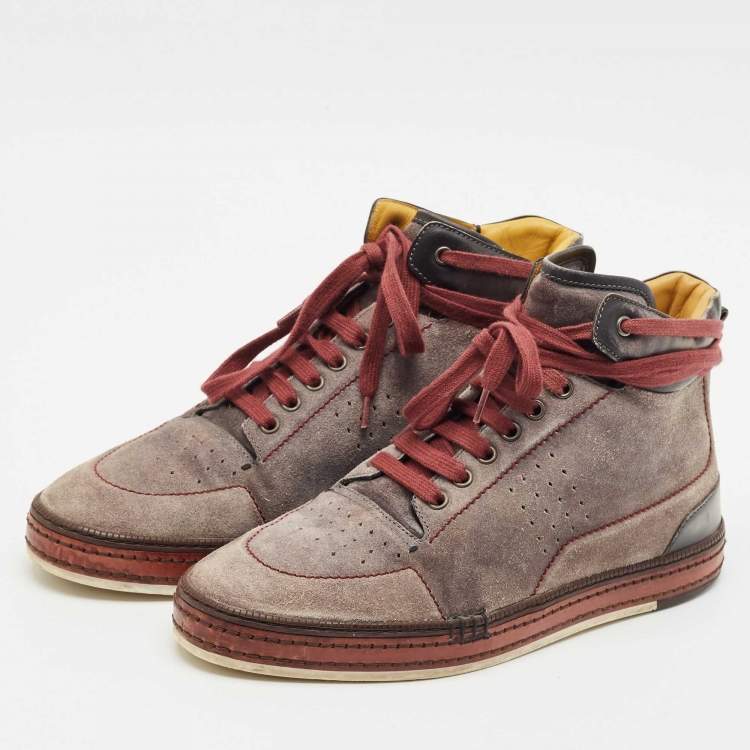 Pre Owned Berluti Grey Suede Leather High Top Sneakers Size 42.5
