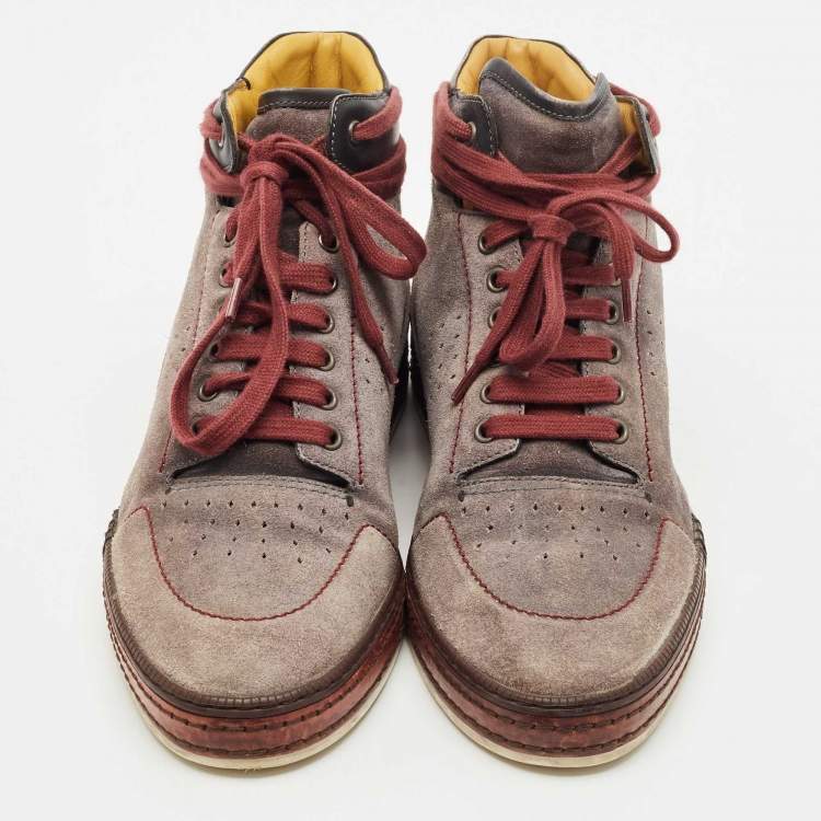 Pre Owned Berluti Grey Suede Leather High Top Sneakers Size 42.5