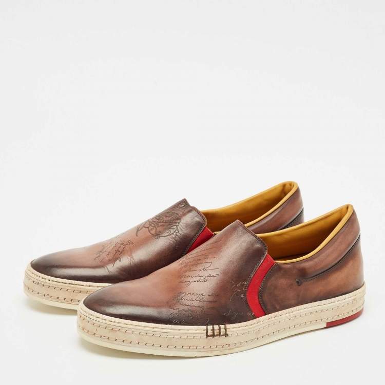Pre Owned Berluti Brown Leather Playtime Slip On Sneakers Size 43