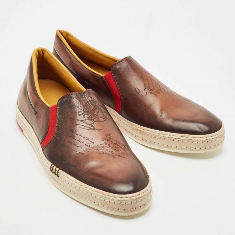 Pre Owned Berluti Brown Leather Playtime Slip On Sneakers Size 43