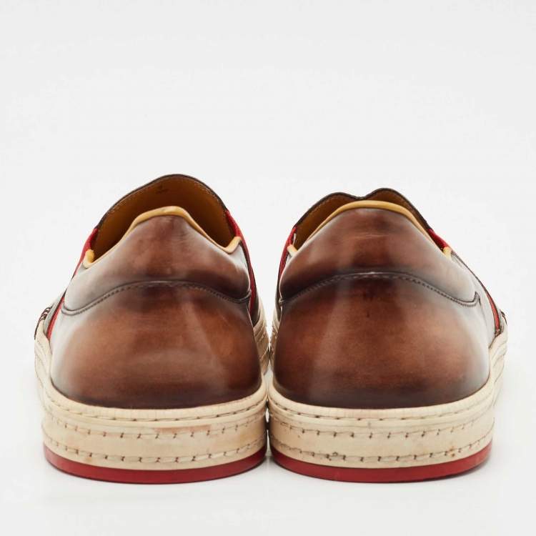 Pre Owned Berluti Brown Leather Playtime Slip On Sneakers Size 43
