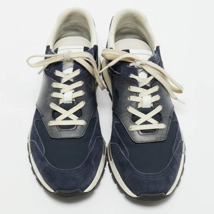 Pre Owned Berluti Navy Blue Leather and Suede Run Track Lace Up Sneakers Size 42.5