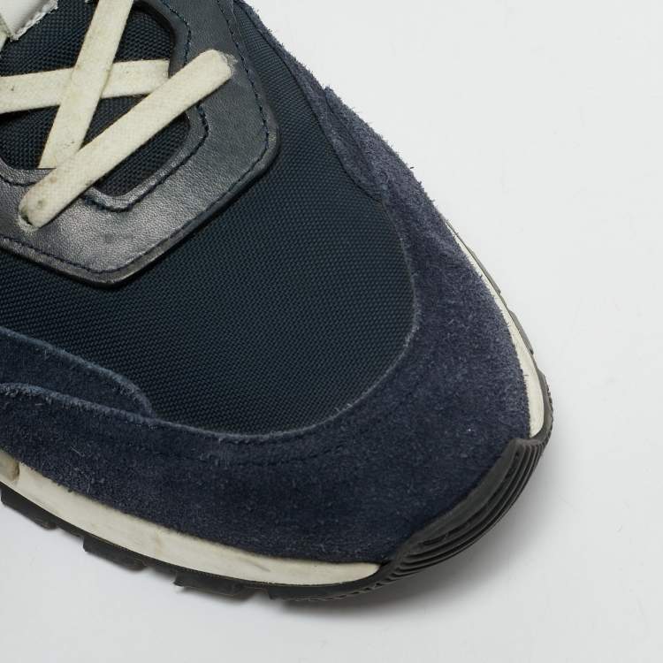 Pre Owned Berluti Navy Blue Leather and Suede Run Track Lace Up Sneakers Size 42.5
