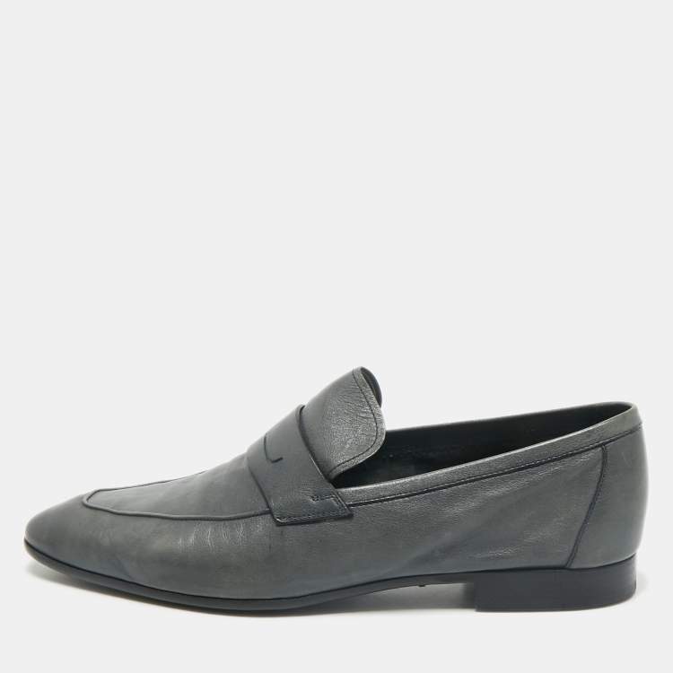 Pre Owned Berluti Grey Leather Penny Loafers Size 42.5