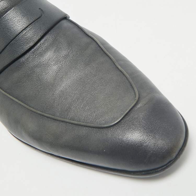Pre Owned Berluti Grey Leather Penny Loafers Size 42.5