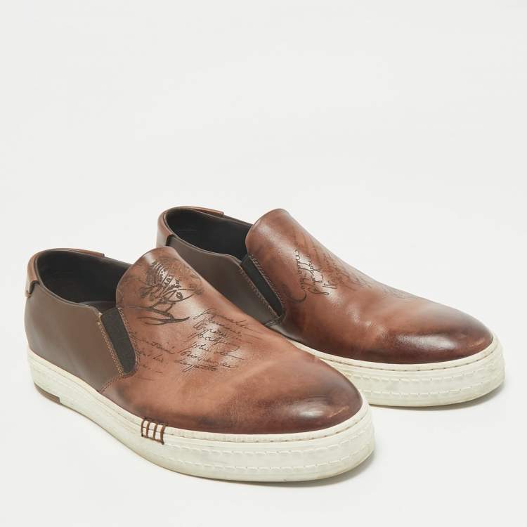 Pre Owned Berluti Brown Leather Playtime Slip On Sneakers Size 41