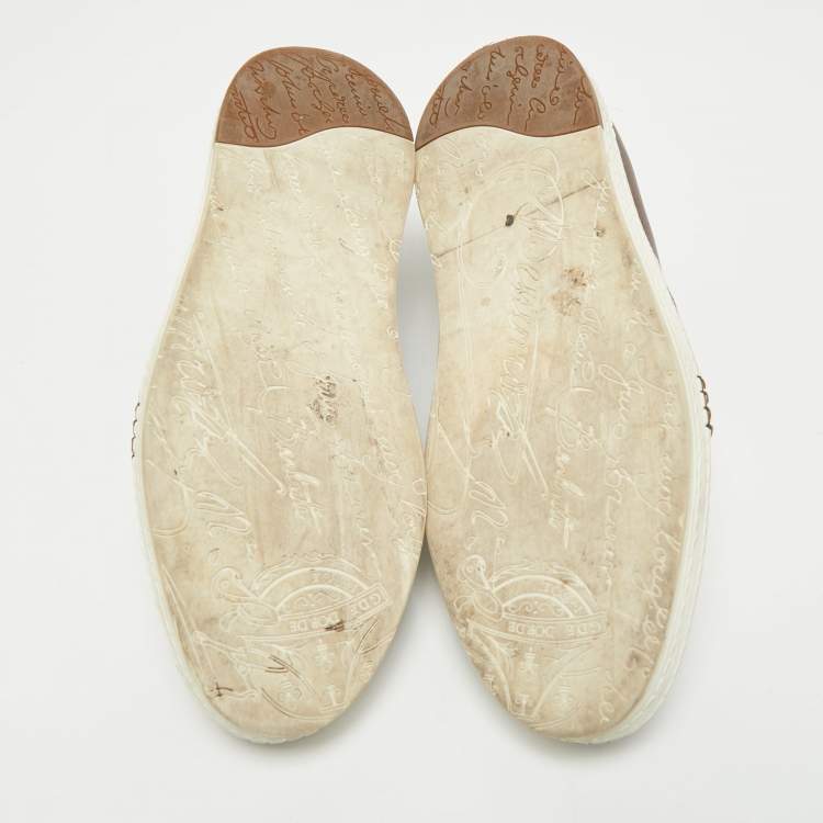 Pre Owned Berluti Brown Leather Playtime Slip On Sneakers Size 41