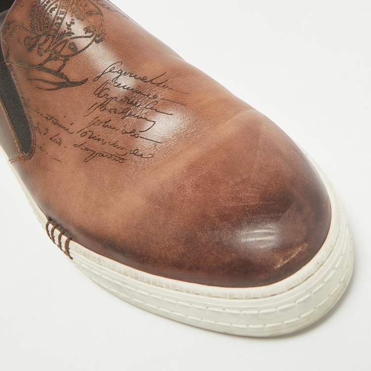 Pre Owned Berluti Brown Leather Playtime Slip On Sneakers Size 41