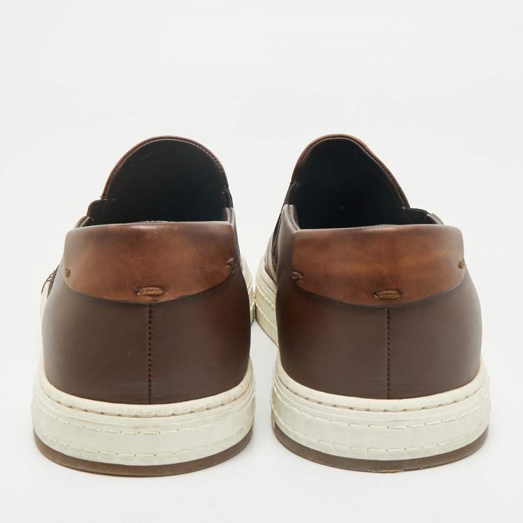 Pre Owned Berluti Brown Leather Playtime Slip On Sneakers Size 41
