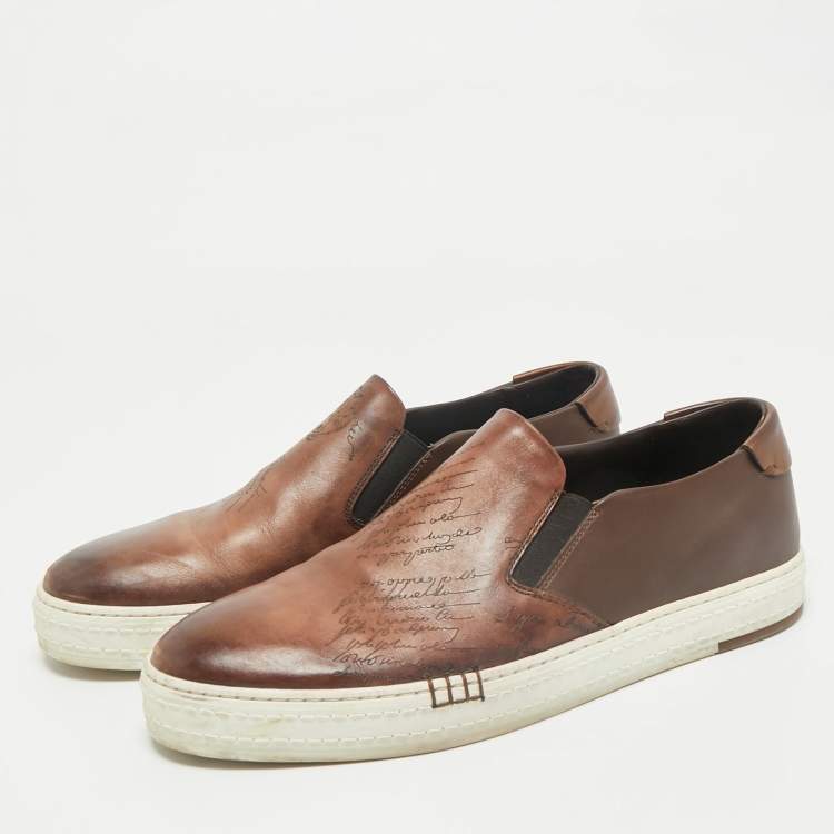 Pre Owned Berluti Brown Leather Playtime Slip On Sneakers Size 41
