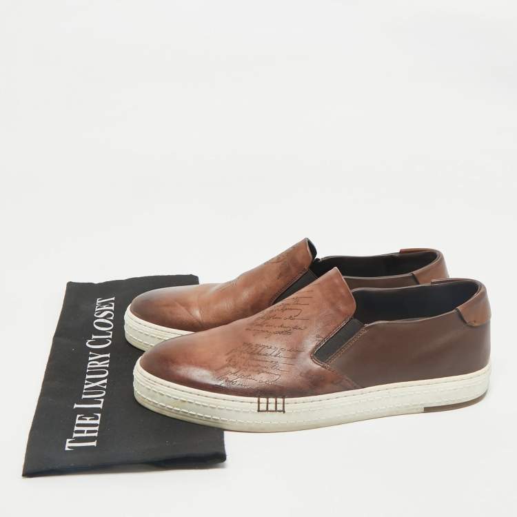 Pre Owned Berluti Brown Leather Playtime Slip On Sneakers Size 41