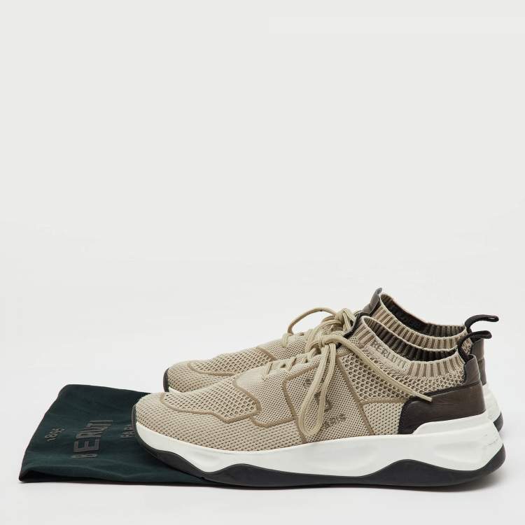 Pre Owned Berluti Light Grey Knit Fabric and Leather Shadow Sneakers Size 44.5