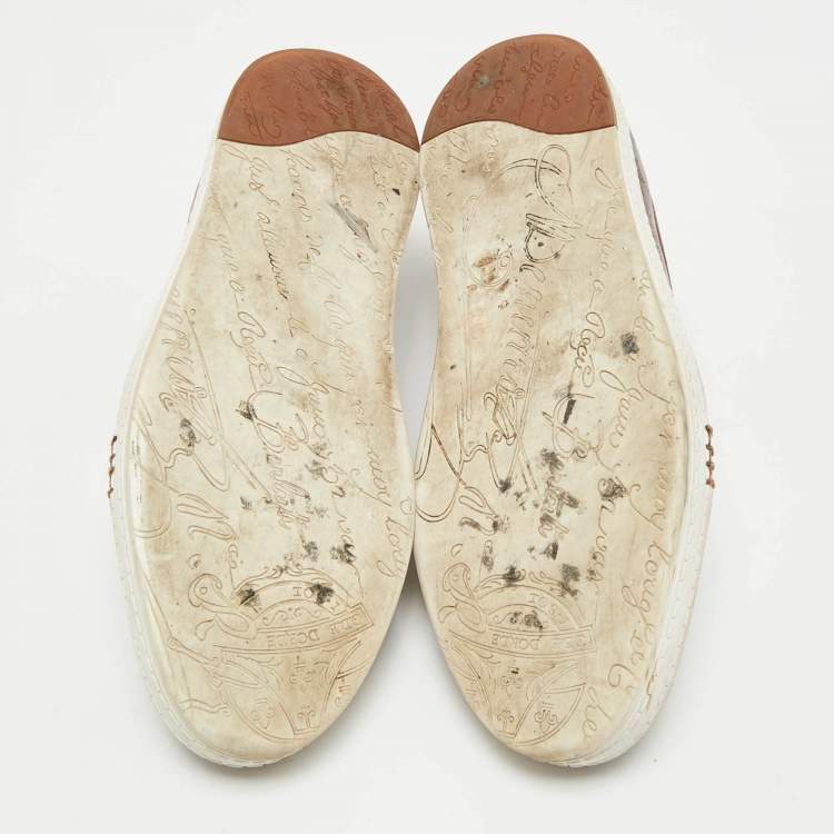 Pre Owned Berluti Brown Scritto Leather Playtime Low Top Sneakers Size 43