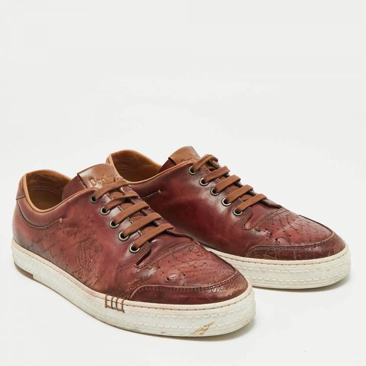 Pre Owned Berluti Brown Scritto Leather Playtime Low Top Sneakers Size 43