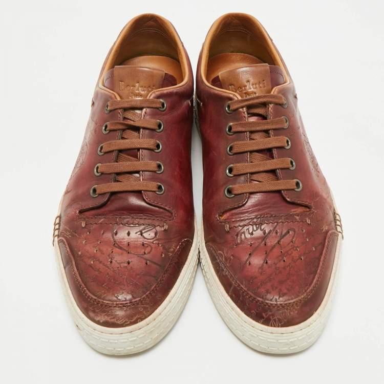 Pre Owned Berluti Brown Scritto Leather Playtime Low Top Sneakers Size 43