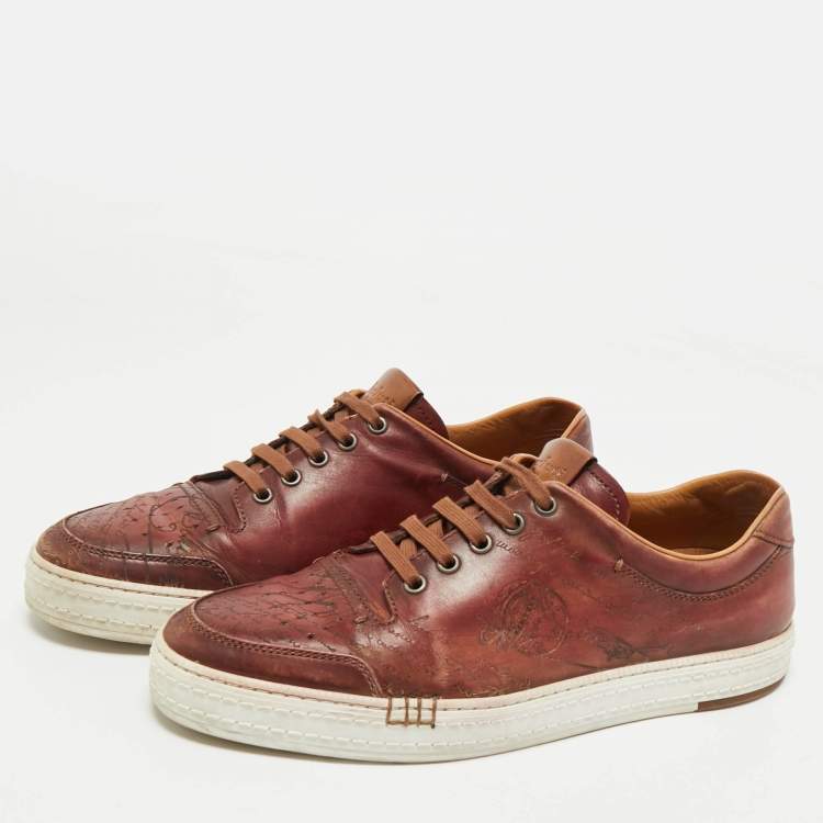 Pre Owned Berluti Brown Scritto Leather Playtime Low Top Sneakers Size 43