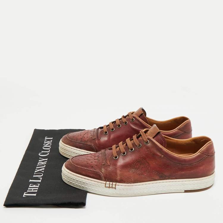 Pre Owned Berluti Brown Scritto Leather Playtime Low Top Sneakers Size 43
