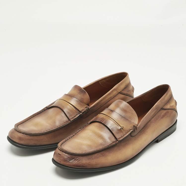 Pre Owned Berluti Brown Leather Penny Loafers Size 44.5