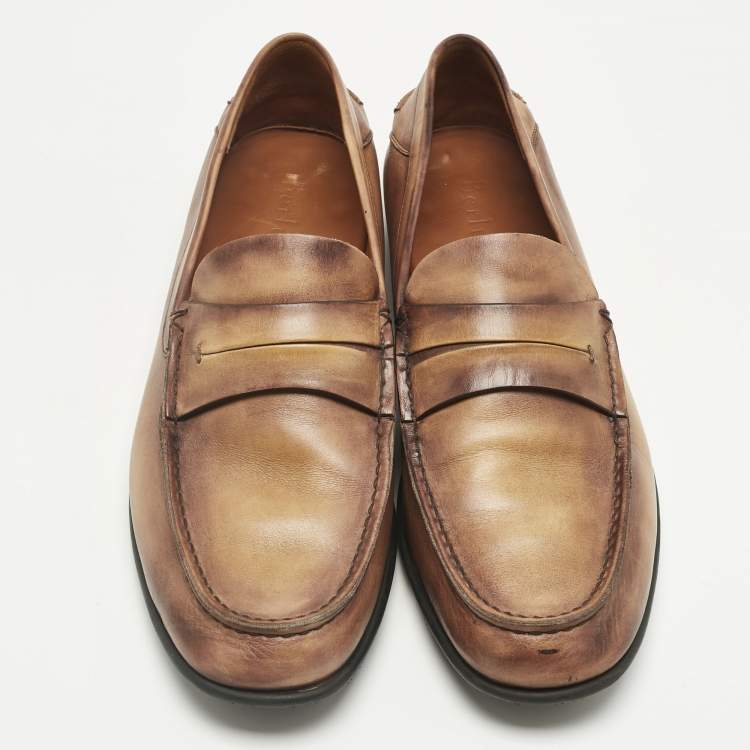 Pre Owned Berluti Brown Leather Penny Loafers Size 44.5