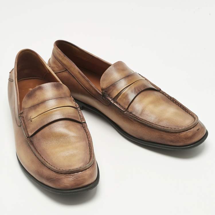 Pre Owned Berluti Brown Leather Penny Loafers Size 44.5