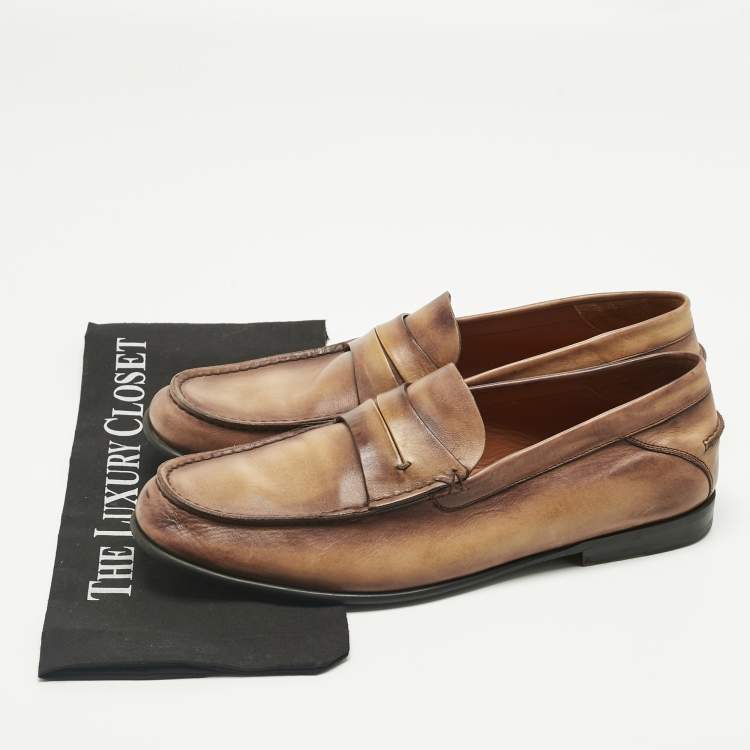 Pre Owned Berluti Brown Leather Penny Loafers Size 44.5