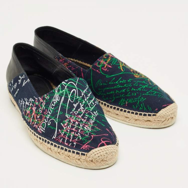 Pre Owned Berluti Two Tone Canvas and Leather Espadrille Flat Size 42