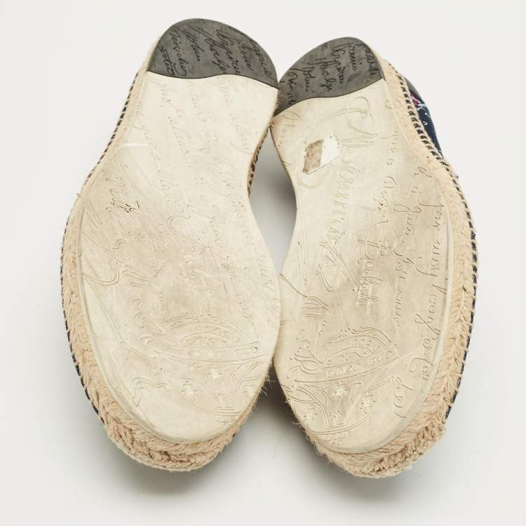 Pre Owned Berluti Two Tone Canvas and Leather Espadrille Flat Size 42