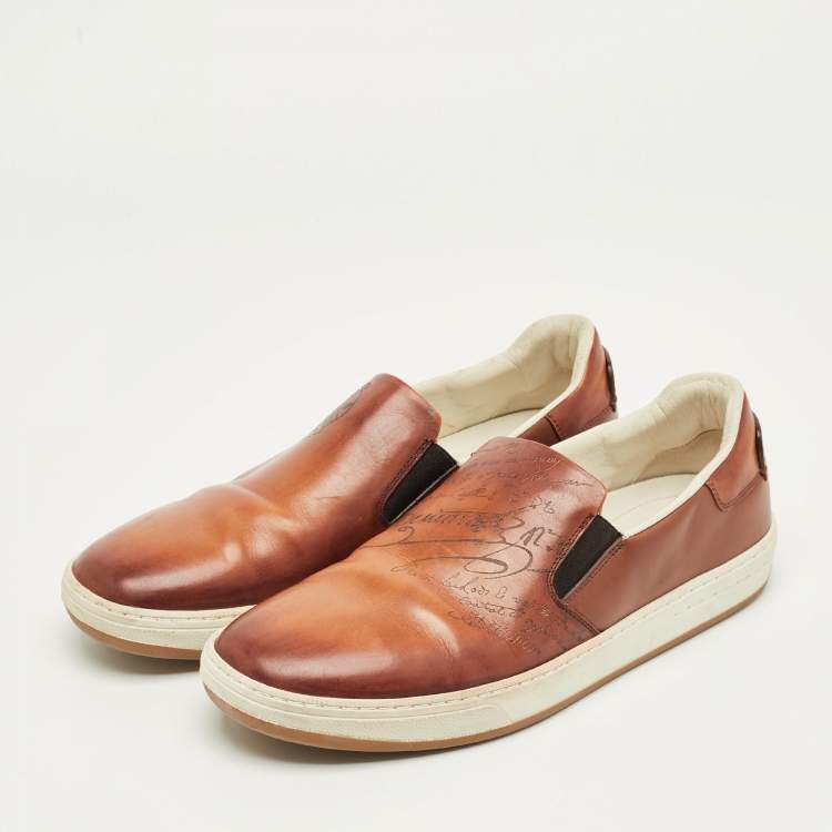 Pre Owned Berluti Brown Leather Slip On Sneakers Size 42