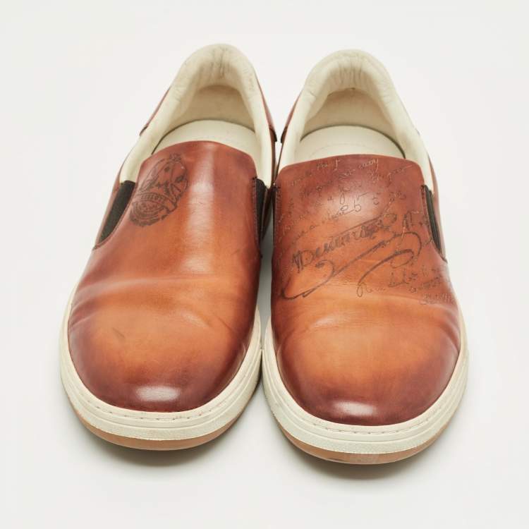 Pre Owned Berluti Brown Leather Slip On Sneakers Size 42