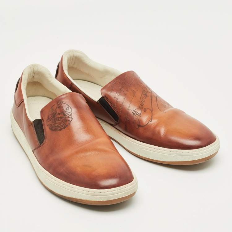 Pre Owned Berluti Brown Leather Slip On Sneakers Size 42