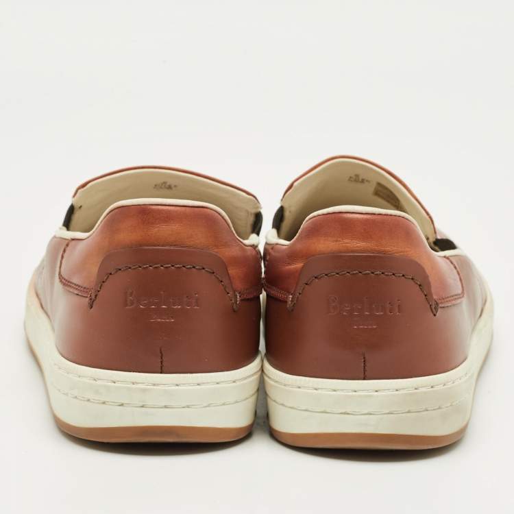 Pre Owned Berluti Brown Leather Slip On Sneakers Size 42