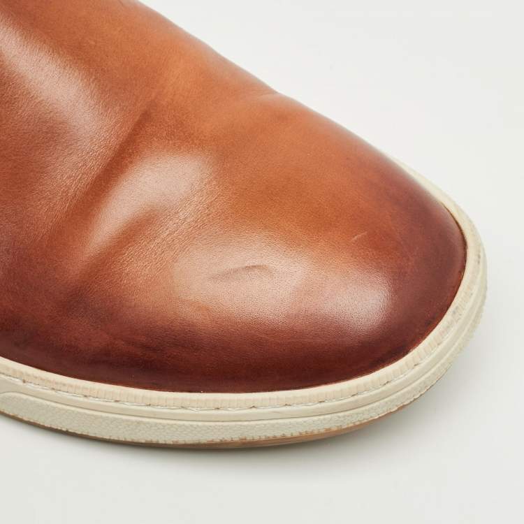 Pre Owned Berluti Brown Leather Slip On Sneakers Size 42