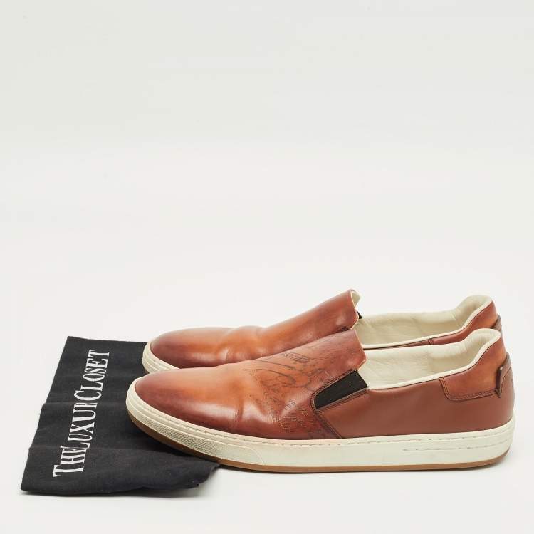 Pre Owned Berluti Brown Leather Slip On Sneakers Size 42
