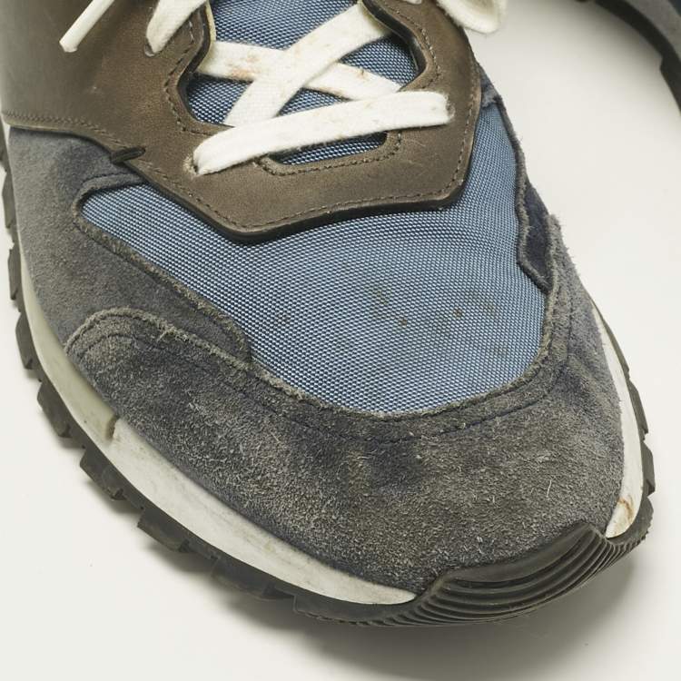 Pre Owned Berluti Navy Blue/Grey Leather and Suede Run Track Lace Up Sneakers Size 42