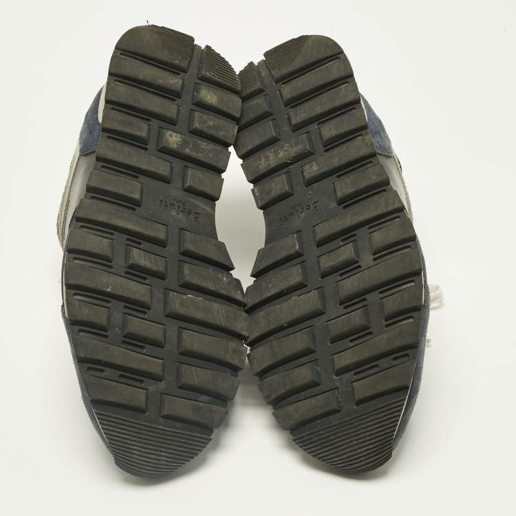 Pre Owned Berluti Navy Blue/Grey Leather and Suede Run Track Lace Up Sneakers Size 42