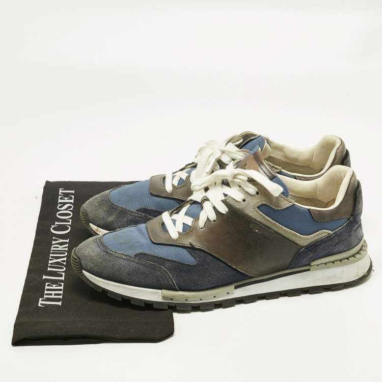 Pre Owned Berluti Navy Blue/Grey Leather and Suede Run Track Lace Up Sneakers Size 42