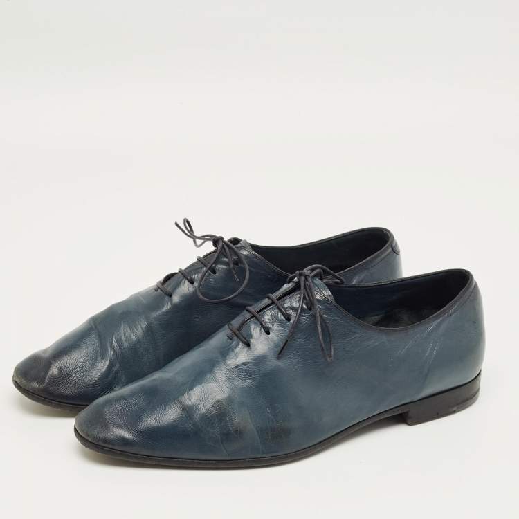 Pre Owned Berluti Blue Leather Lace Up Oxfords Size 42