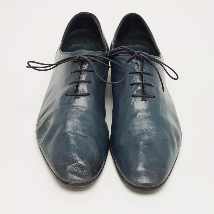 Pre Owned Berluti Blue Leather Lace Up Oxfords Size 42
