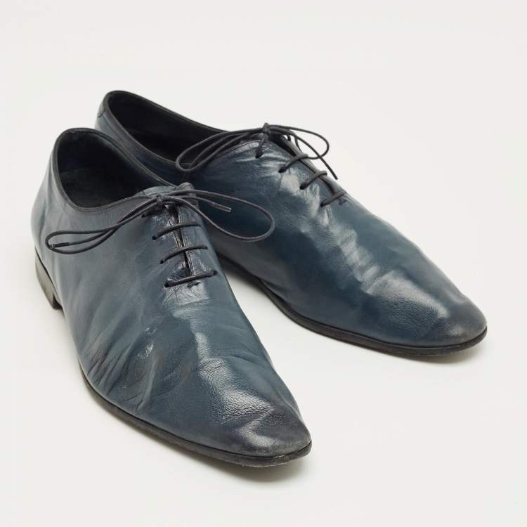 Pre Owned Berluti Blue Leather Lace Up Oxfords Size 42