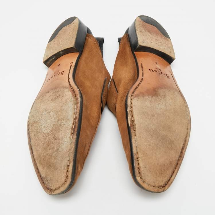 Pre Owned Berluti Brown/Black Leather and Nubuck Leather Penny Loafers Size 42
