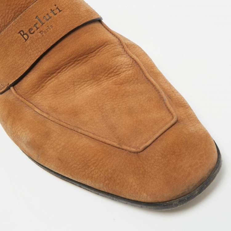 Pre Owned Berluti Brown/Black Leather and Nubuck Leather Penny Loafers Size 42