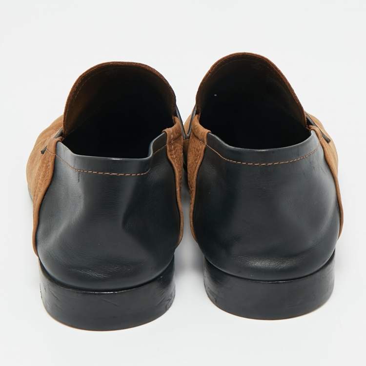 Pre Owned Berluti Brown/Black Leather and Nubuck Leather Penny Loafers Size 42