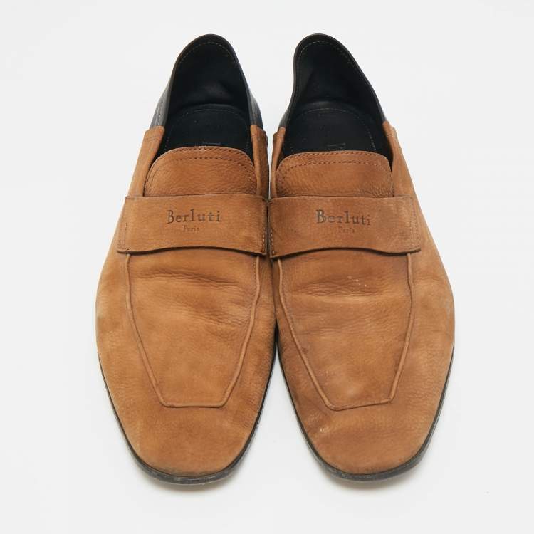 Pre Owned Berluti Brown/Black Leather and Nubuck Leather Penny Loafers Size 42